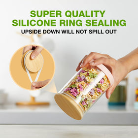 Mfacoy clear storage jar with spoon helps organized, easy scooping for tea, sugar, or coffee.