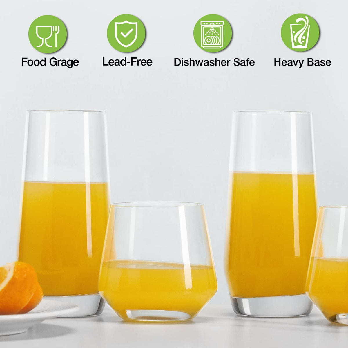 Mfacoy crystal-clear durable glassware on a table