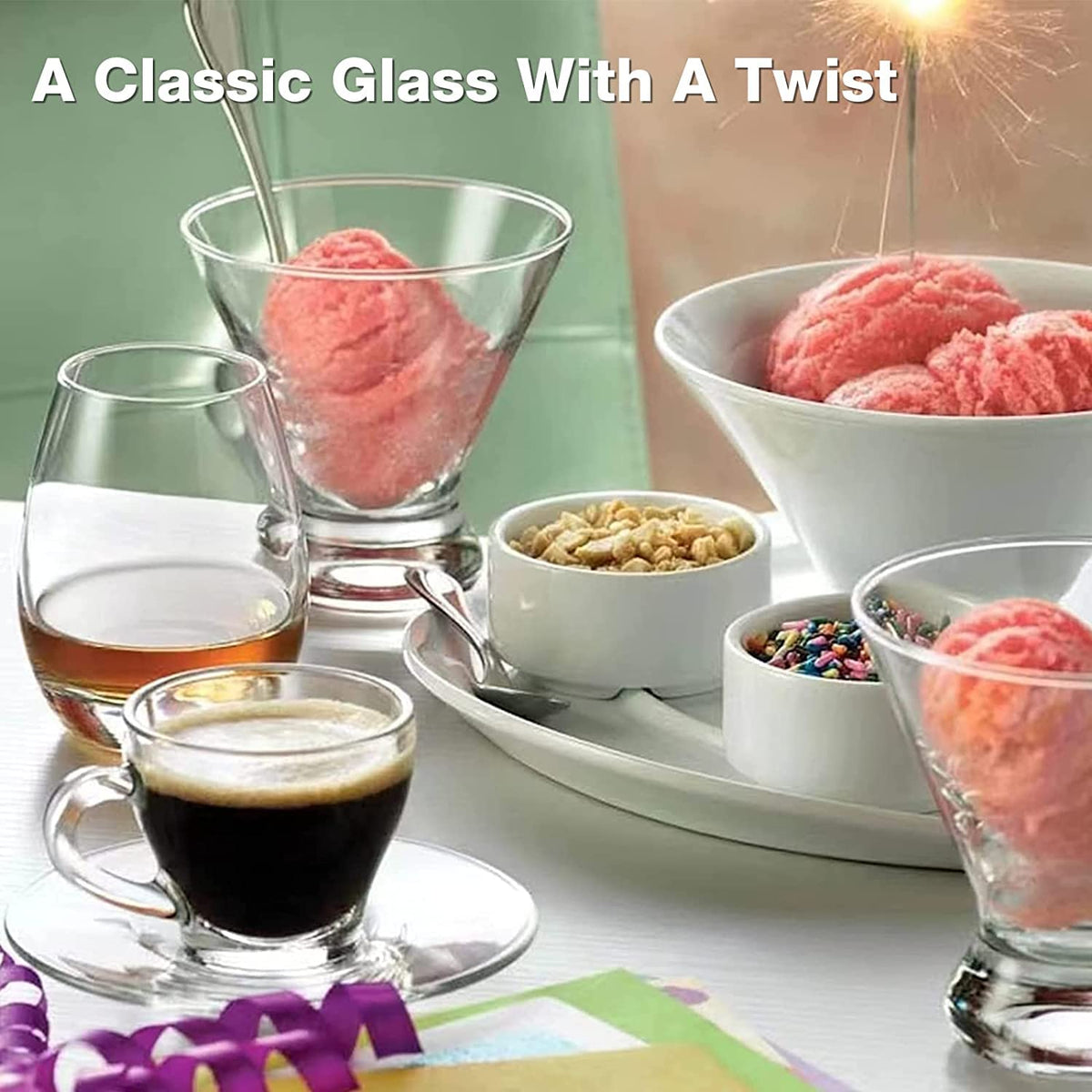 Mfacoy dishwasher-safe martini glasses simplify cleanup after gatherings.