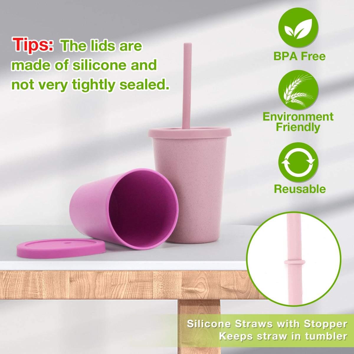 Mfacoy dishwasher-safe wheat straw cups ready for easy cleaning after meals