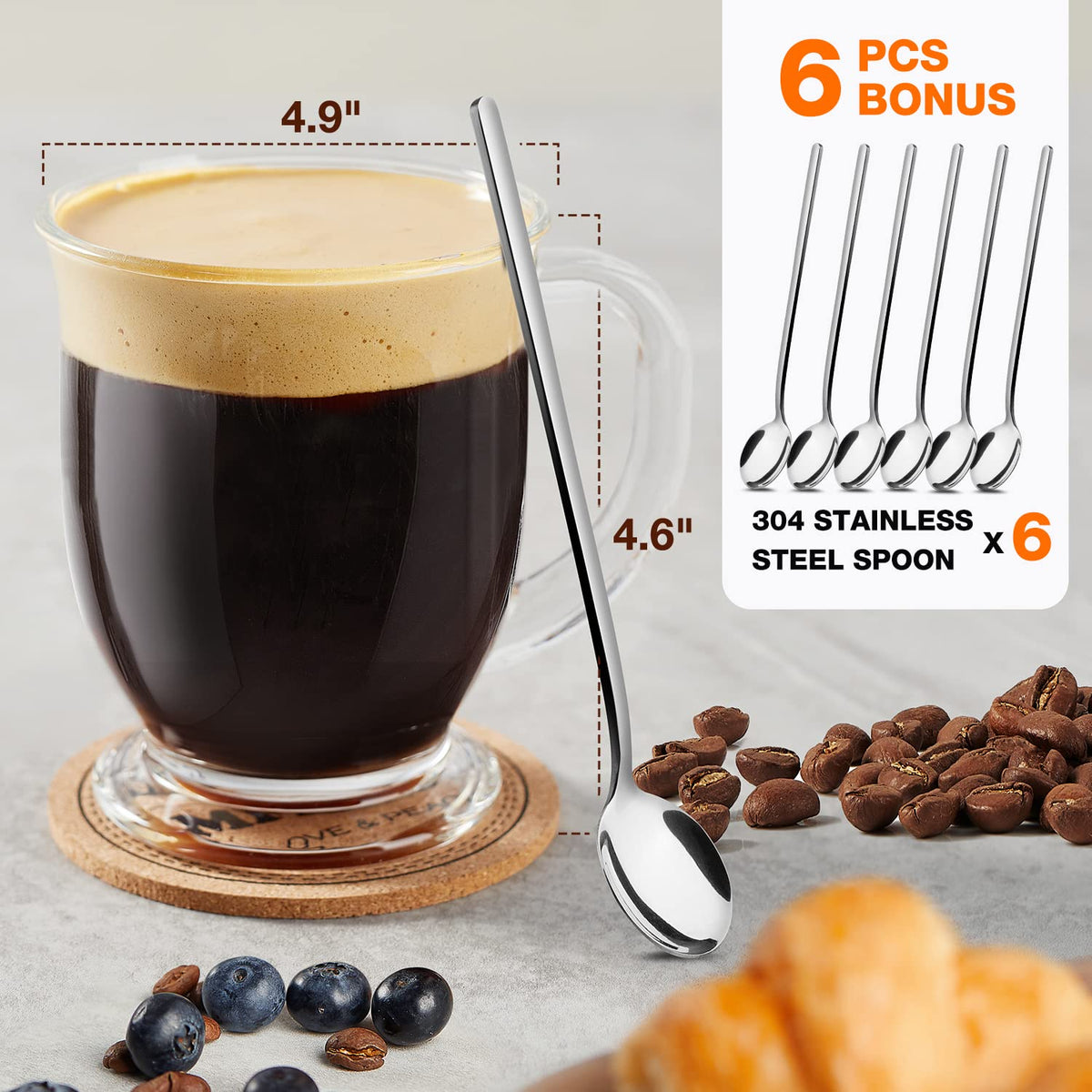 Mfacoy clear 15oz mug viewed from top highlighting capacity.