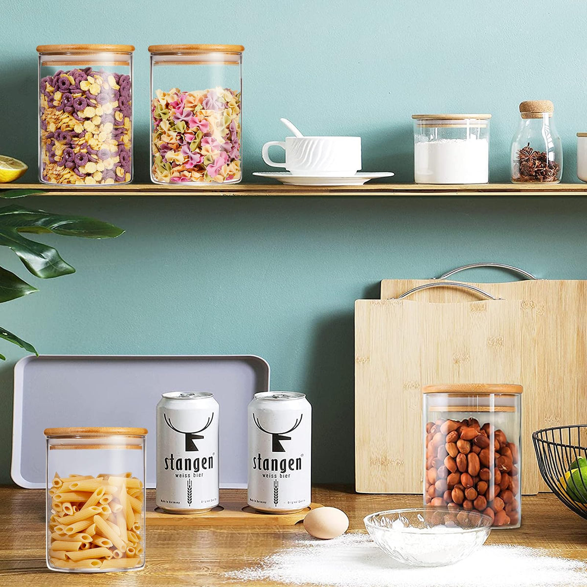 Mfacoy kitchen organization solution for tea, coffee, snacks, and spices.