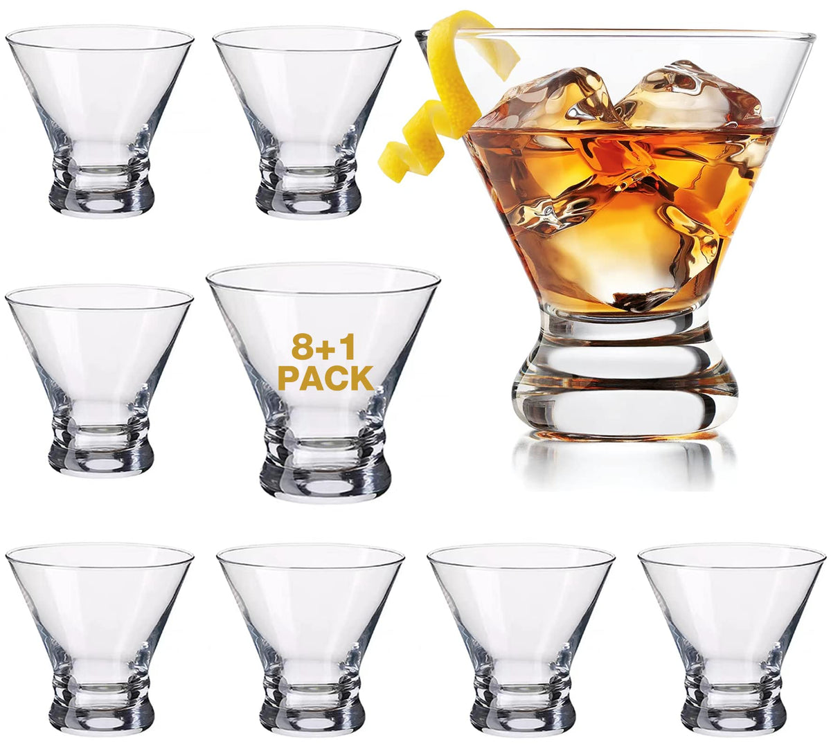 Mfacoy martini glasses set of 9 with modern stemless silhouette, ideal for entertaining.