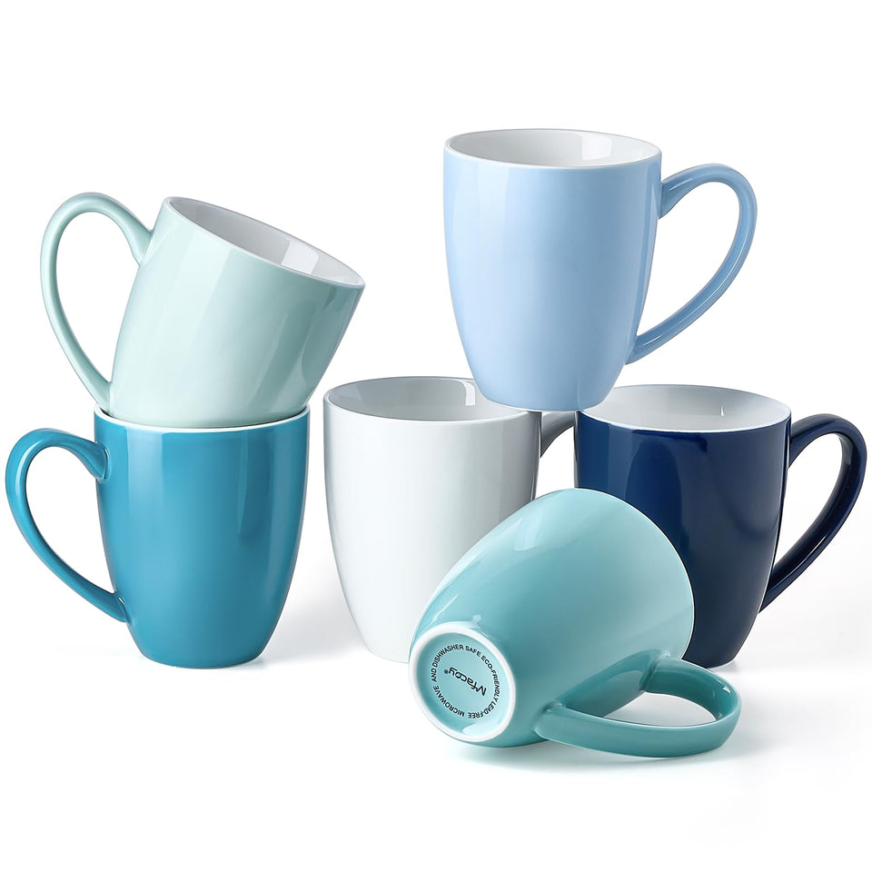 Mfacoy porcelain mug set in blue assorted colors ideal for coffee, tea, or cocoa.