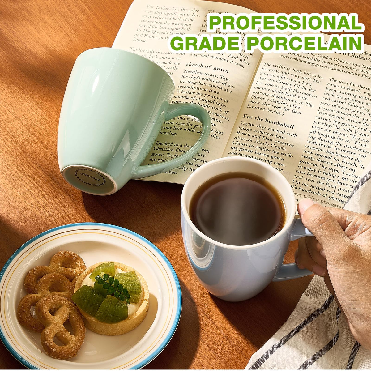 Mfacoy porcelain mug is microwave-safe for quick reheats.