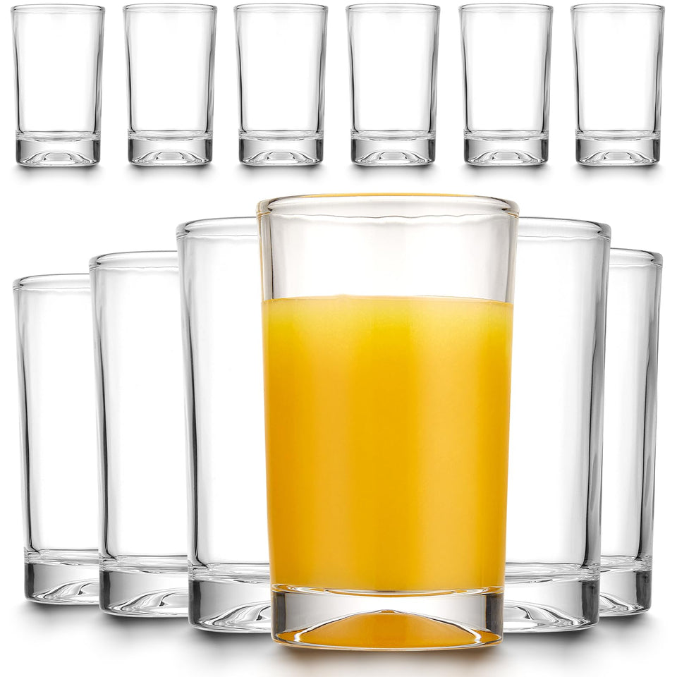Mfacoy small juice glasses with clear base for everyday water or juice.
