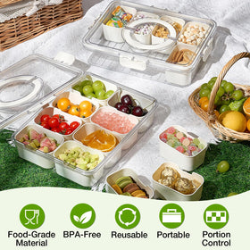 Mfacoy Snackle Box container folding handle enables easy transport to picnics and parties.