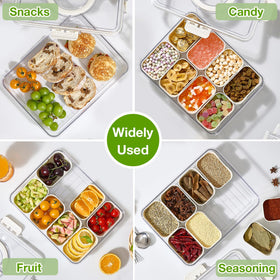 Mfacoy Snackle Box container is space-saving and stackable for fridge storage.