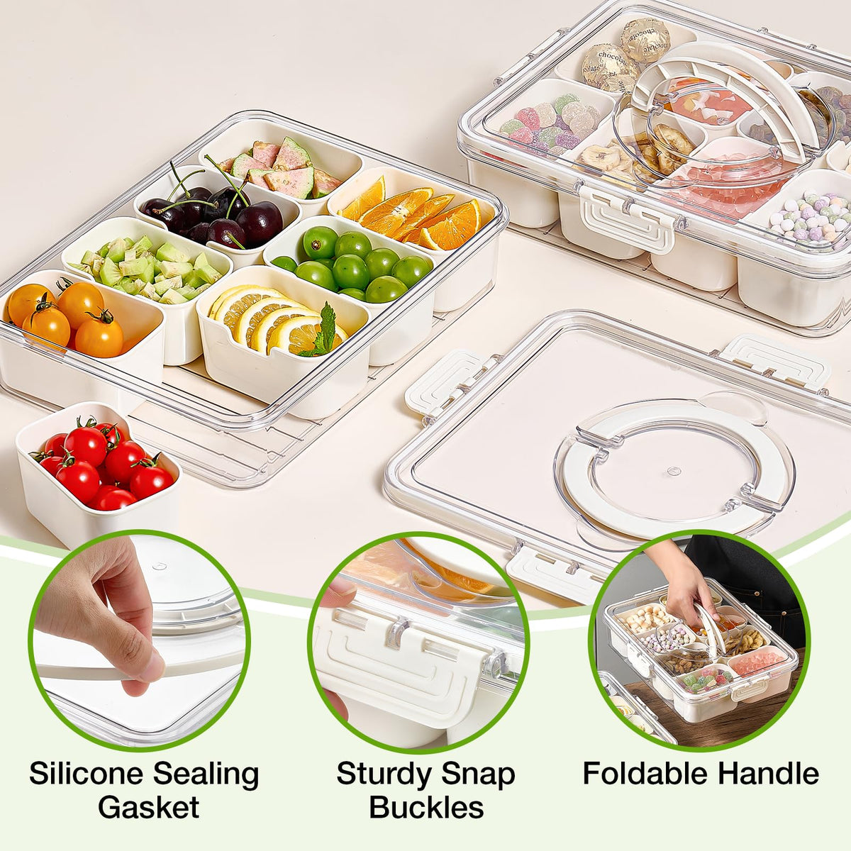 Mfacoy Snackle Box container's transparent body shows contents at a glance.