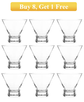 Mfacoy sturdy base and stemless profile provide stable serving on any table.