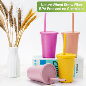 Mfacoy unbreakable blue-lid kids cups made of wheat straw, ideal for safe drops