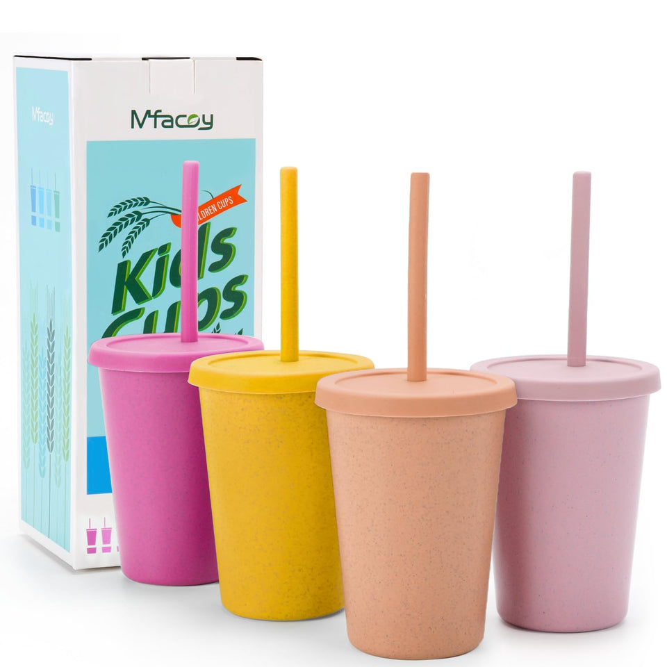 Mfacoy 4-pack wheat straw cups with lids and straws for family meals and on-the-go use