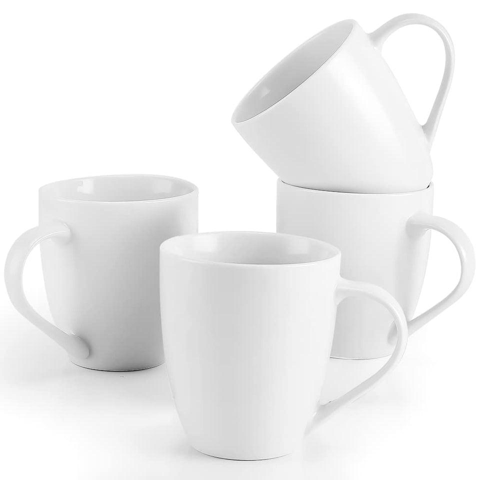 Mfacoy white mug set, 16oz front view, ideal for daily coffee or tea