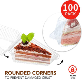 MFDSJ hinged lid cake slice container provides secure seal for transport.