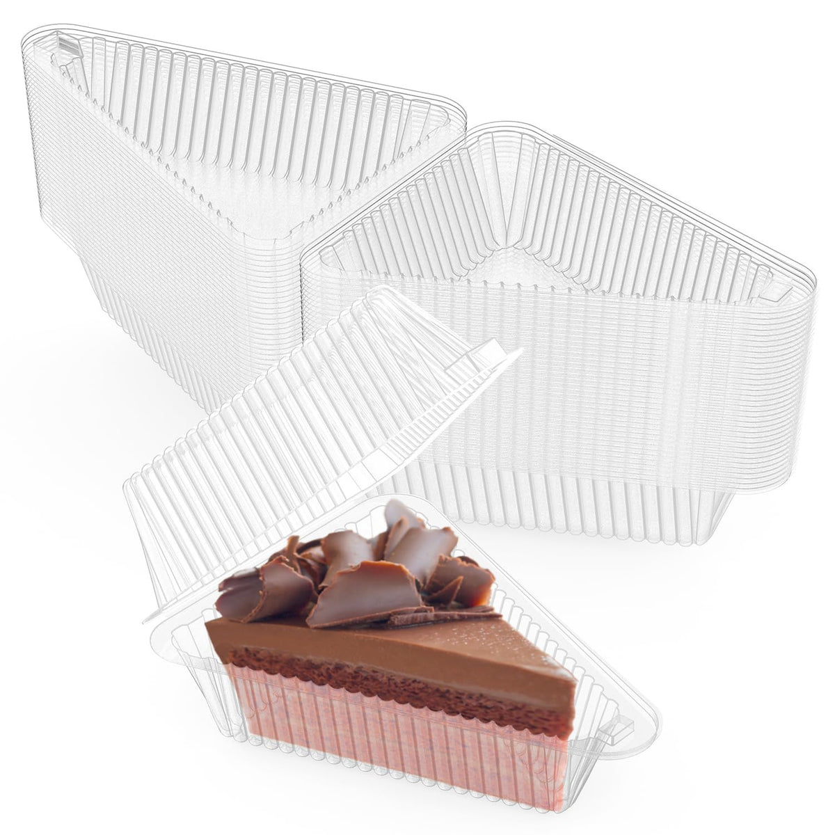 MFDSJ triangle cake slice container with clear view for easy selection and presentation.