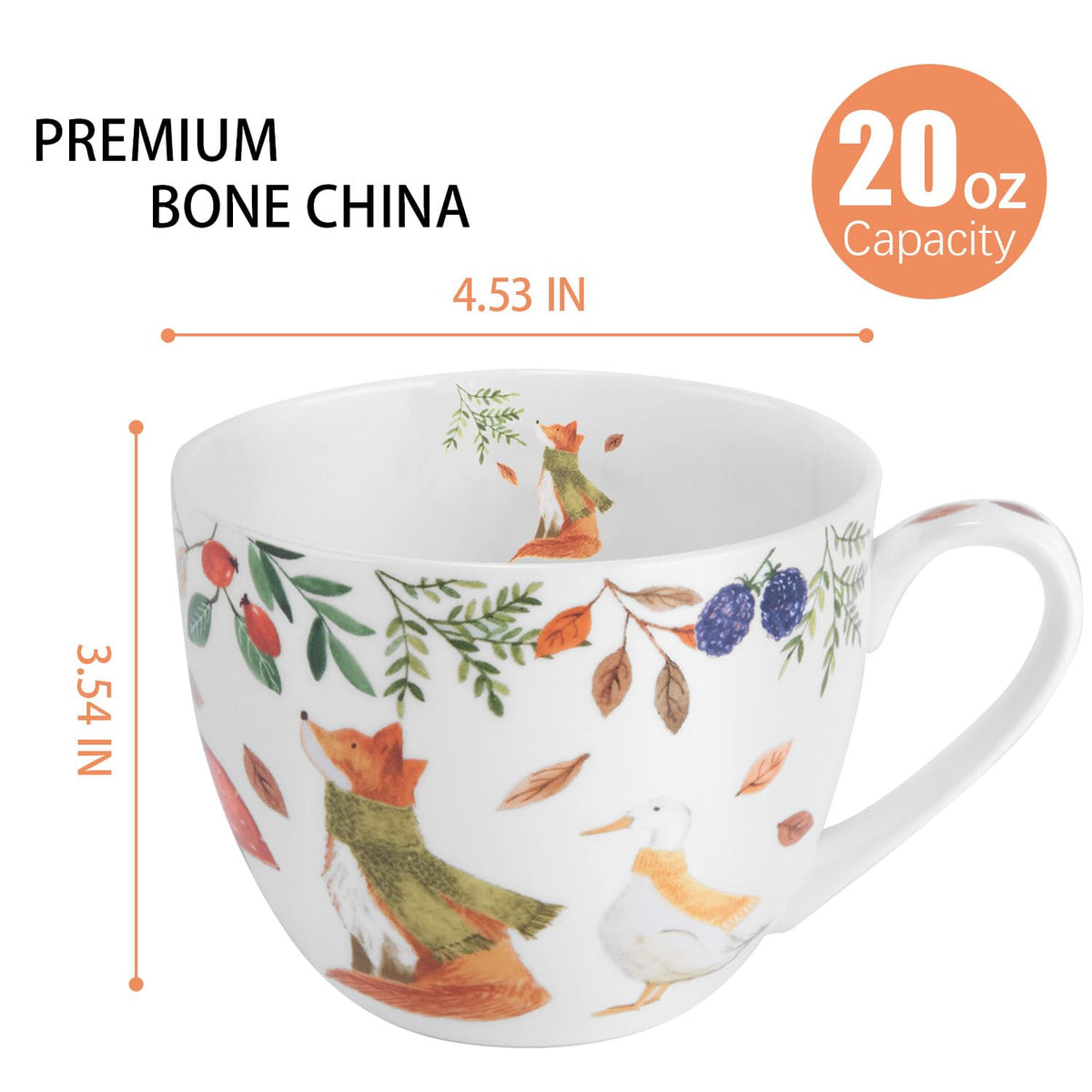 MFoffice autumn forest mug shows a squirrel and duck for whimsical tea moments.