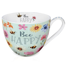 MFoffice Bees and Flowers hug mug design cradled in hands for cozy warmth.