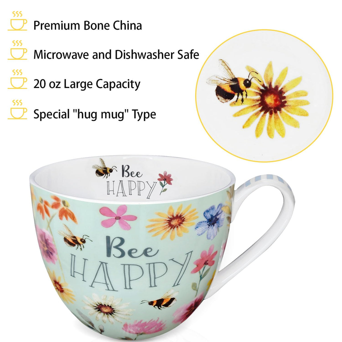 MFoffice Bone China mug highlighting premium quality and microwave-safe design.