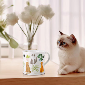 MFoffice Cat Mom gift mug close-up featuring kitten design and plant motifs.