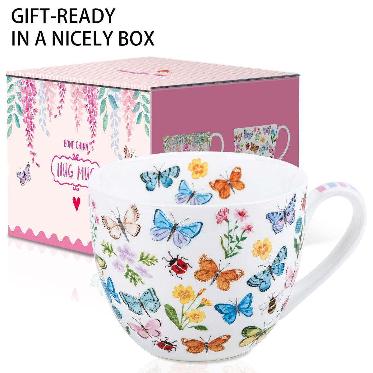 MFoffice Colorful Butterfly Mug inside-butterflies reveal cheerful butterflies with every sip.