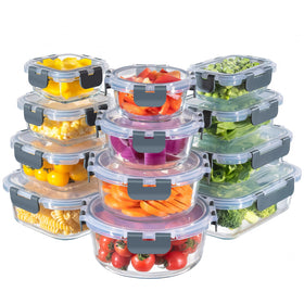 MFY 12-pack glass storage containers with lids for organized meal prep.