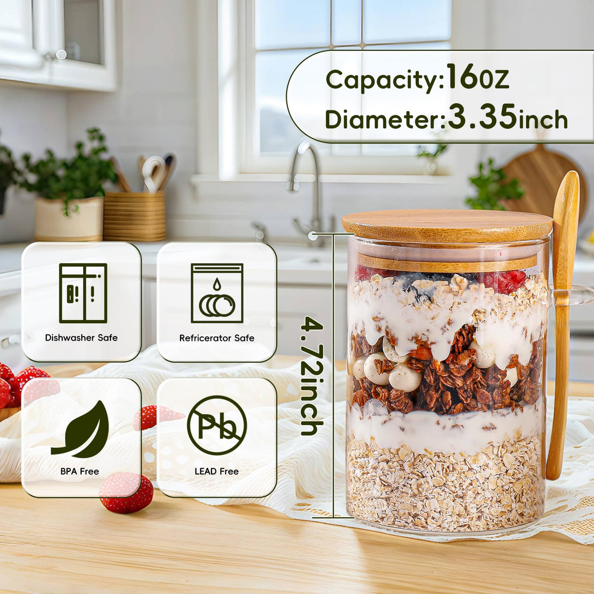 MHDCLY multiuse glass container suitable for yogurt, fruits, and salads.