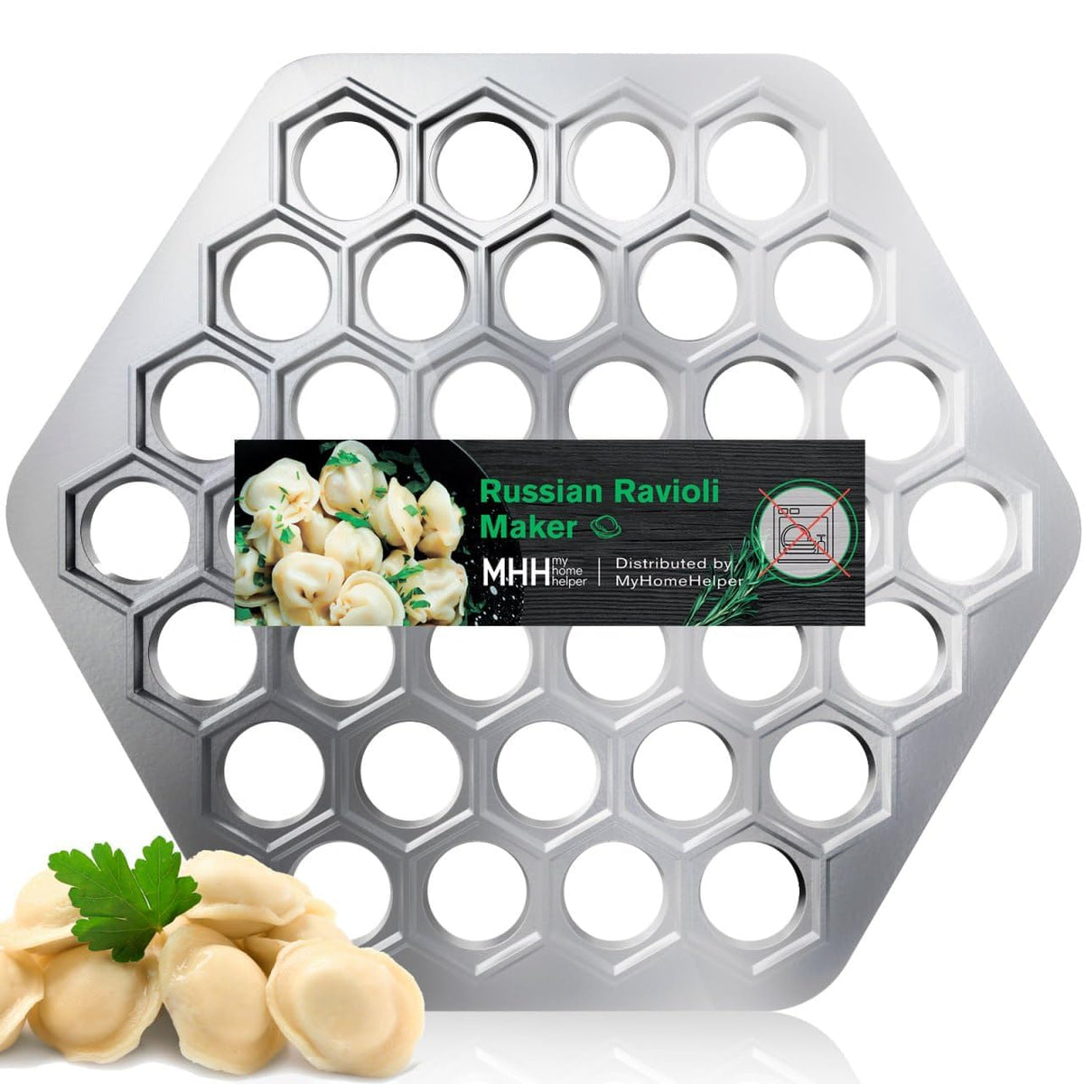 MHH Russian Ravioli Maker Dumplings Mold in action showing even portions