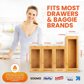 mHomeBilt engraved labels for the bamboo bag organizer help you customize and label bags.