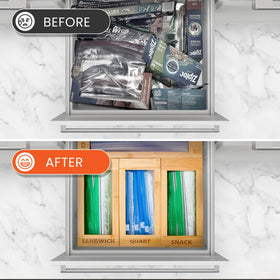 mHomeBilt bamboo bag storage drawer display keeps bags neatly organized in your drawer.