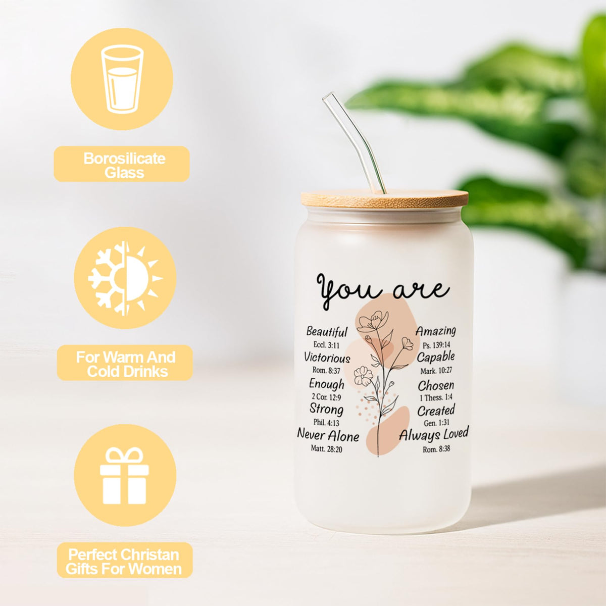 MHSMHL glass cup with Bible verse for everyday reflection and warm beverages