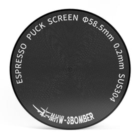 MHW-3BOMBER 58mm puck screen front view highlights slim 0.2mm design for precise extraction