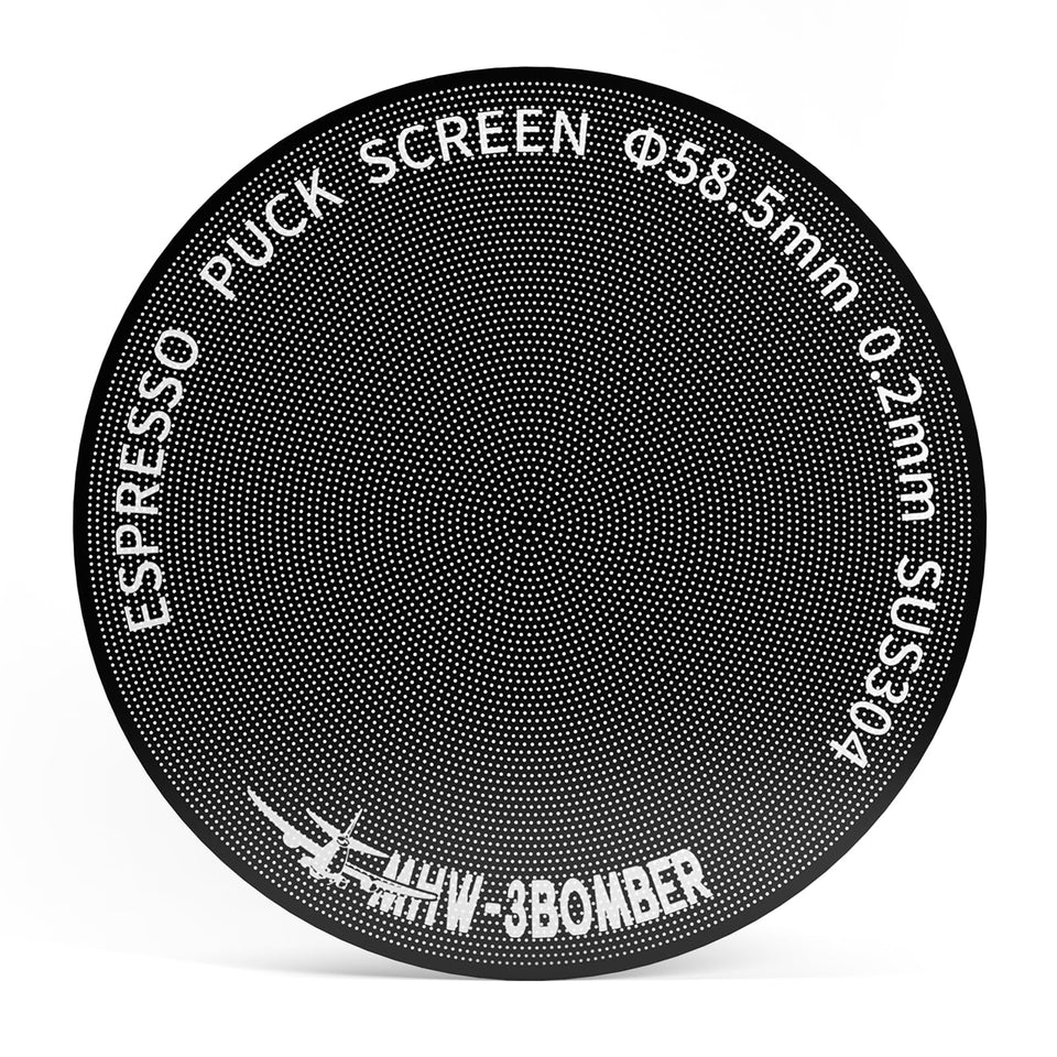 MHW-3BOMBER 58mm puck screen front view highlights slim 0.2mm design for precise extraction