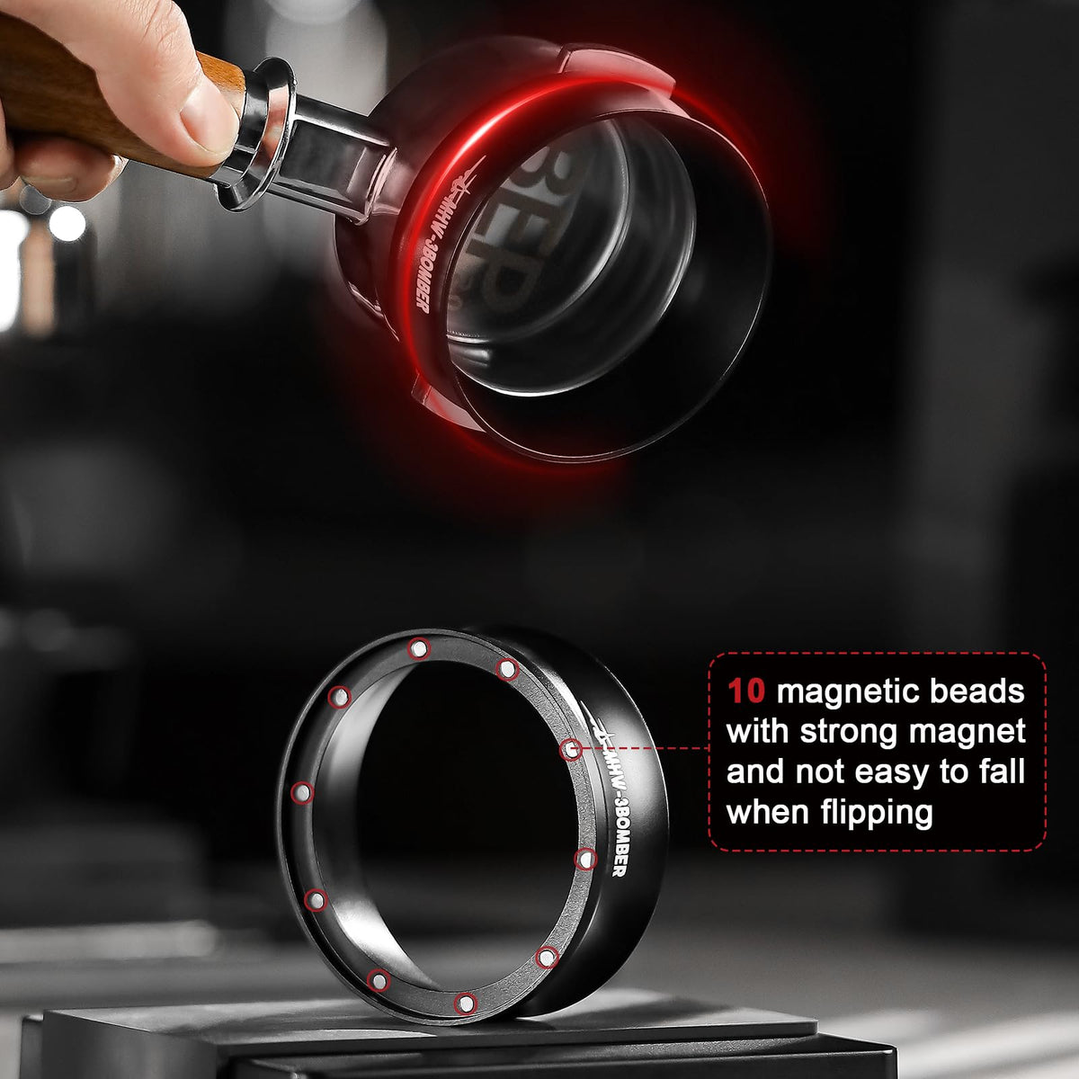 MHW-3BOMBER flared opening prevents powder spill and countertop mess