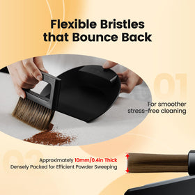 Magnetic storage shown with dustpan attached for neat, space-saving organization.