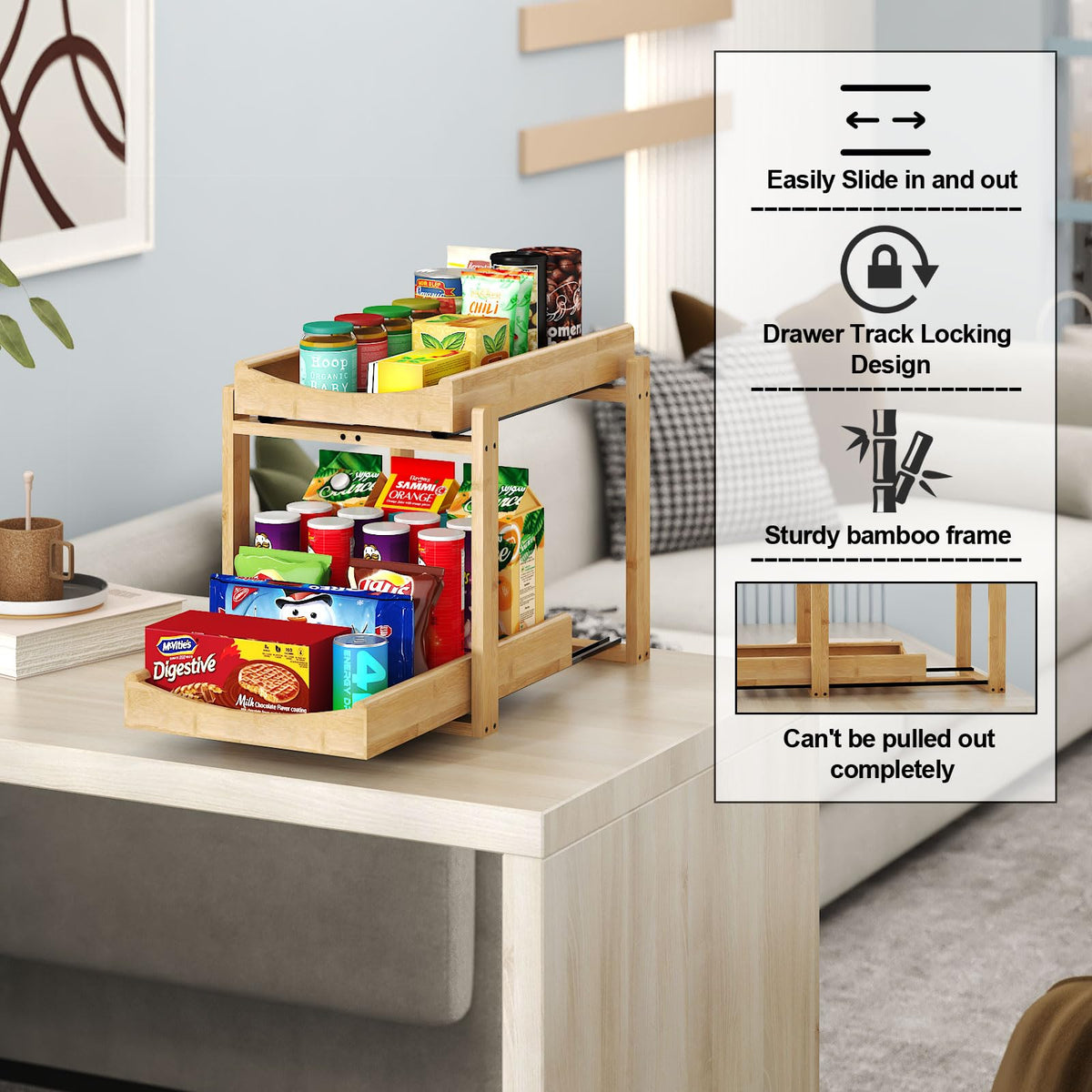 MHXW SXPN bottom layer fits tall bottles up to 12 inches for versatile storage.