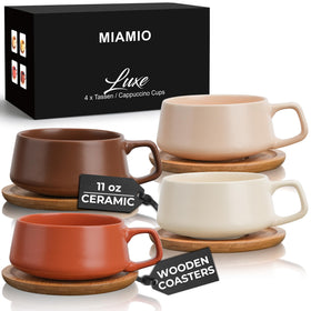 MIAMIO Luxe 11oz tea cup set with wooden saucers for elegant daily coffee