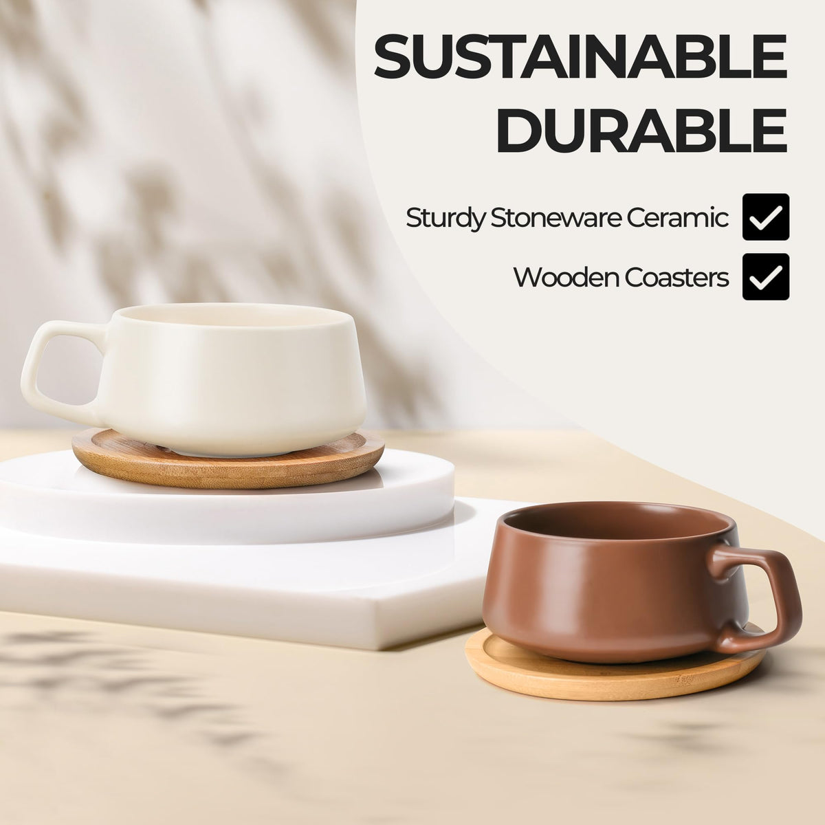 MIAMIO Luxe beige pastel ceramic mug for warm beverages at home