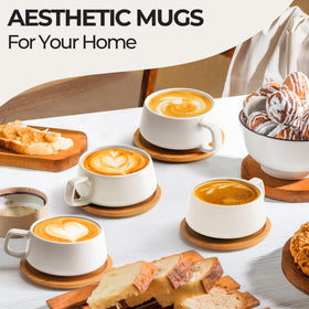 MIAMIO luxe ceramic mugs in white with a glossy finish, ideal for cappuccino and latte.