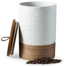 Miamolo 64oz ceramic coffee canister with wooden lid for fresh beans