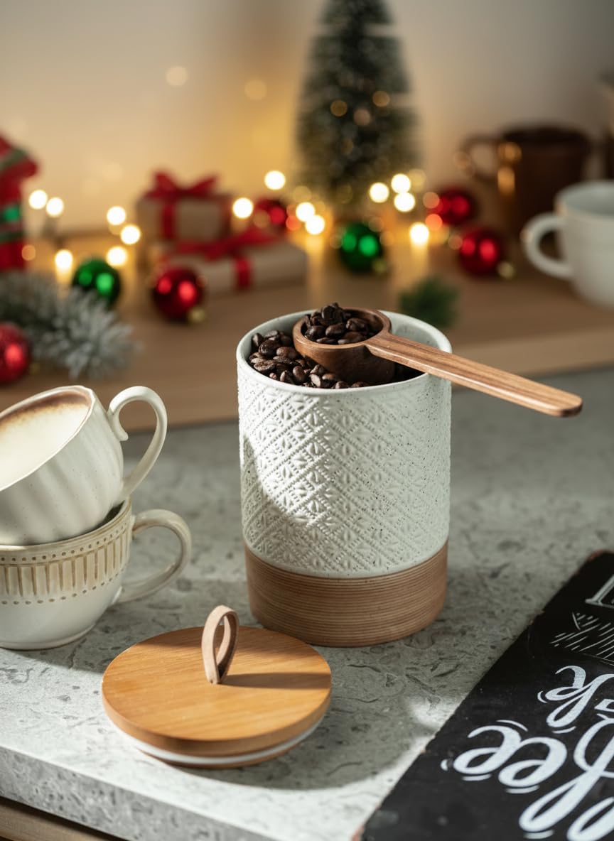 Miamolo airtight-wood-lid coffee canister preserving aroma and freshness