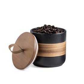 Miamolo ceramic jar with lid in black 18oz for pantry storage and freshness.