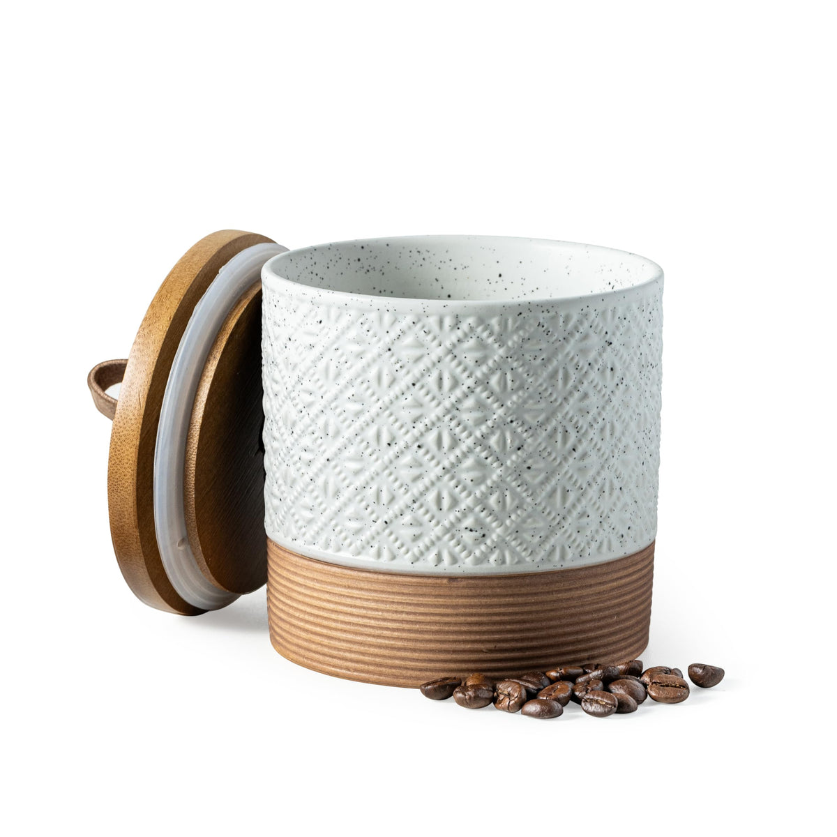 Miamolo ceramic jar with lid 20oz on counter for coffee beans
