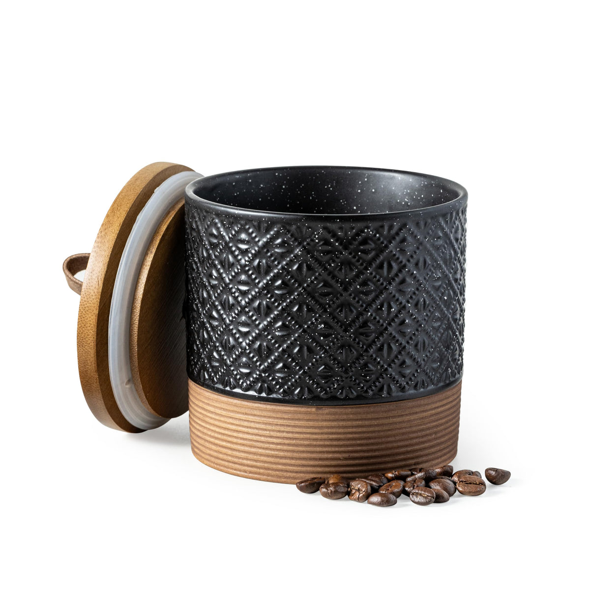 Miamolo ceramic jar with lid 20oz on a kitchen counter keeps pantry organized.