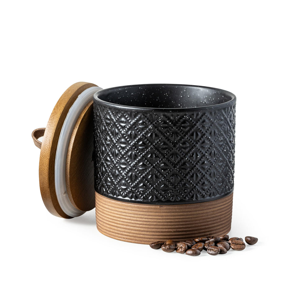 Miamolo ceramic jar with lid 20oz on a kitchen counter keeps pantry organized.