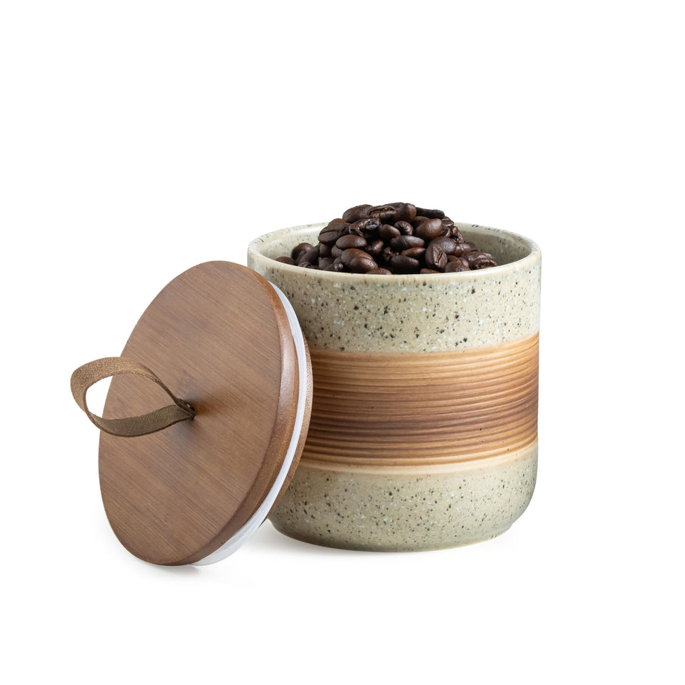Miamolo ceramic jar with airtight lid ideal for coffee storage and freshness.