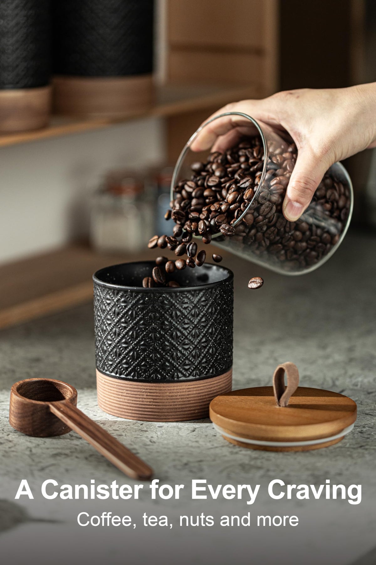 Miamolo embossed design ceramic jar adds vintage charm while storing snacks.