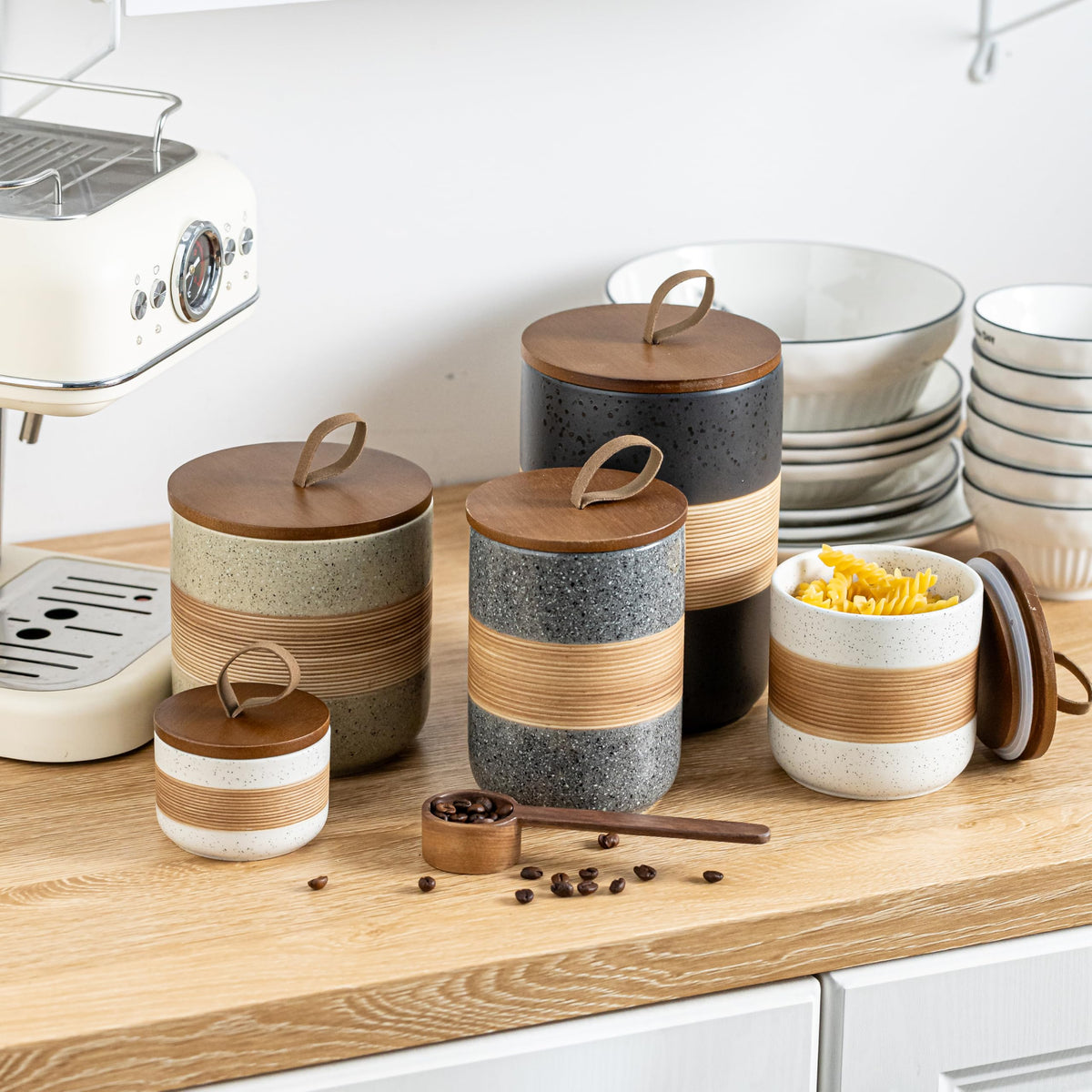 Miamolo gift-ready ceramic jar set enhances any kitchen décor and organization.