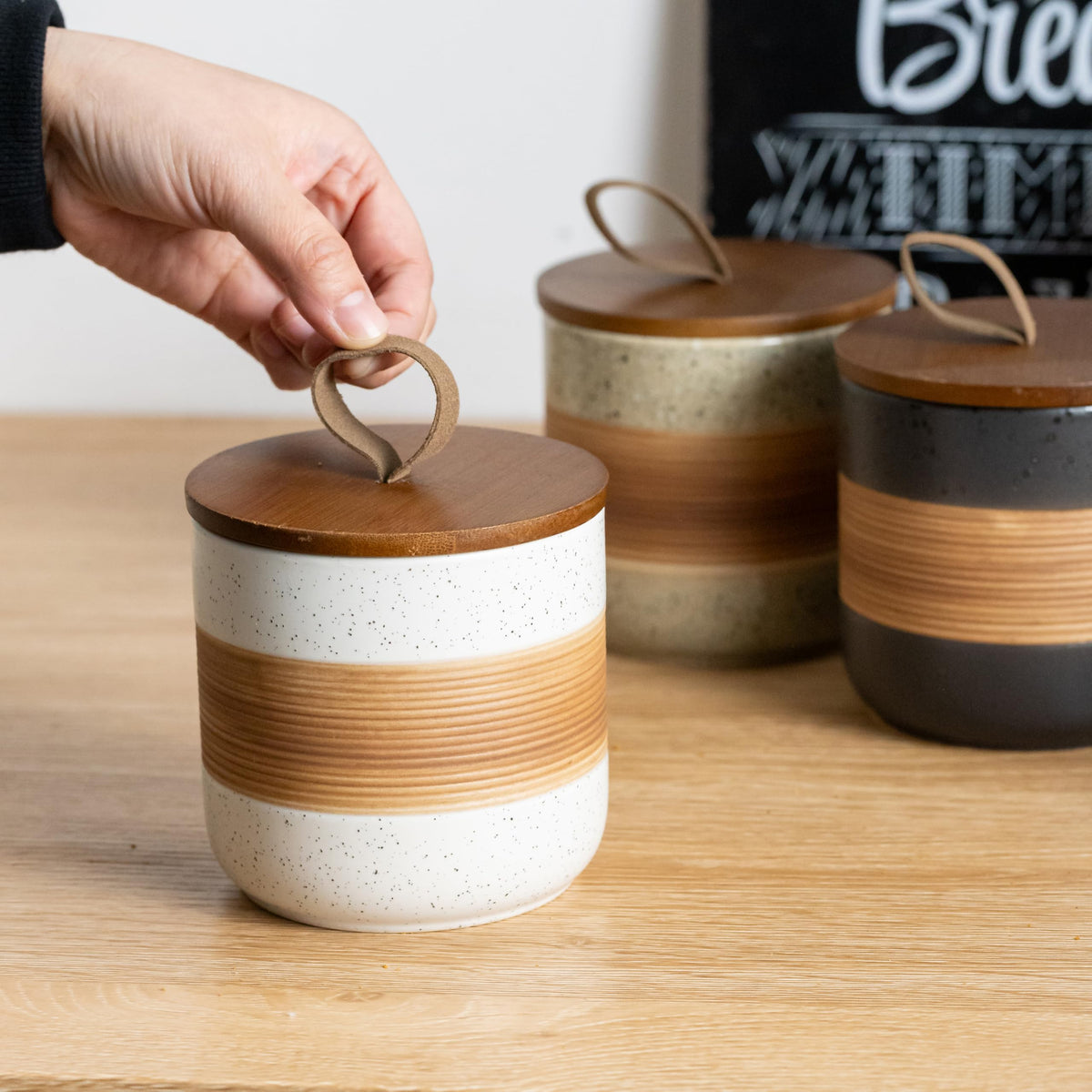 Miamolo jars displayed on a kitchen counter create a tidy, inviting look
