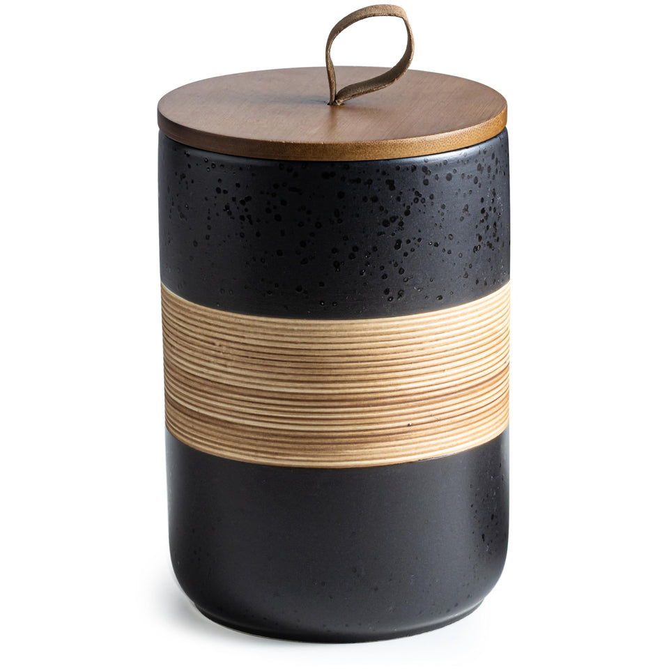 Miamolo large ceramic jar with wooden rope lid, ideal for pantry organization.