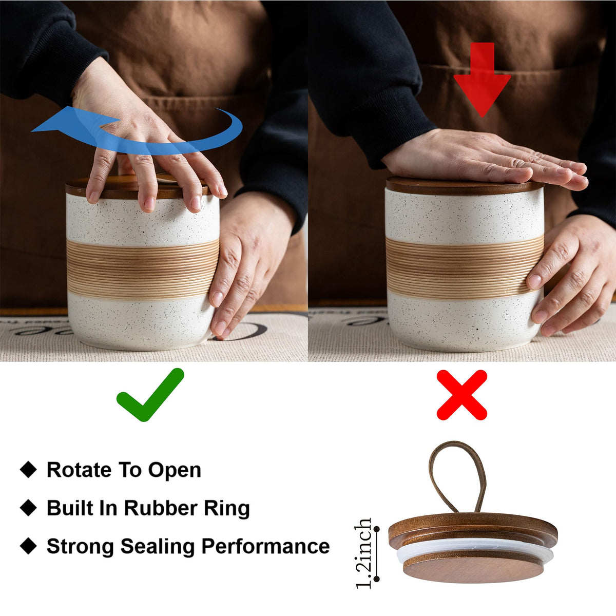 Miamolo spice jars with wooden lids sealing aromas to keep ingredients fresh.